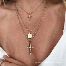 Bohemian fashion female multi-layer cross disc pendant necklace